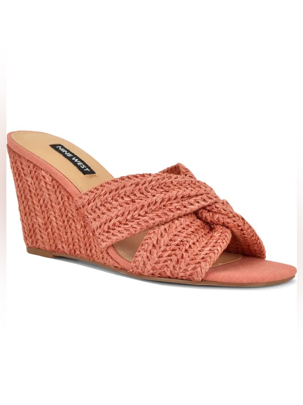 NEW In Box Nine West Nejia Woven Orange Coral Wedge Slide Sandals 5 NY Knicks